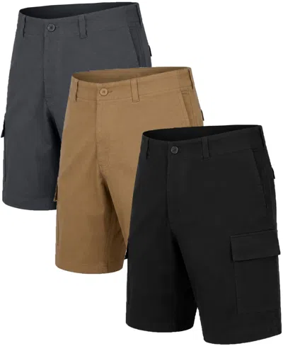 Blu Rock Men's Super Stretch Cargo Shorts, 3-pack In Black,timber,gray
