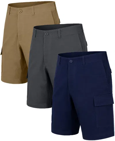 Blu Rock Men's Super Stretch Cargo Shorts, 3-pack In Navy,gray,khaki