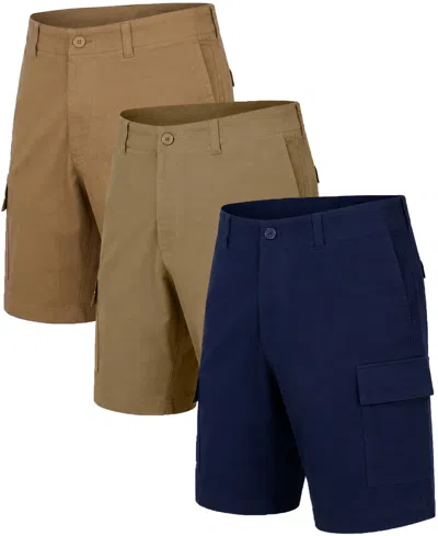 Blu Rock Men's Super Stretch Cargo Shorts, 3-pack In Navy,khaki,timber