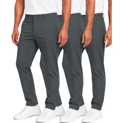 Blu Rock Men's Super Stretch Slim Fit Everyday Chino Pants-3 Pack In Gray