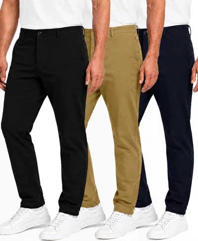 Blu Rock Men's Super Stretch Slim-fit Chino Pants, 3-pack In Black,khaki,navy