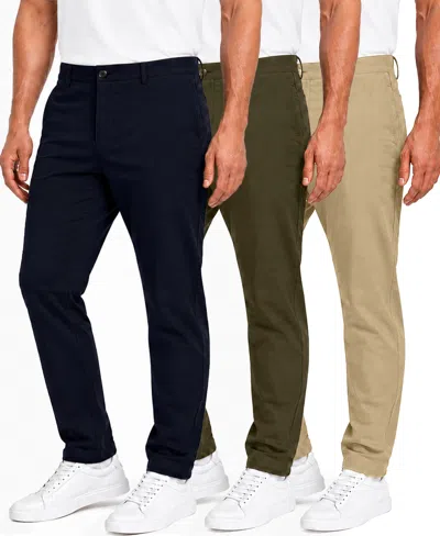 Blu Rock Men's Super Stretch Slim-fit Chino Pants, 3-pack In Navy,olive,timber