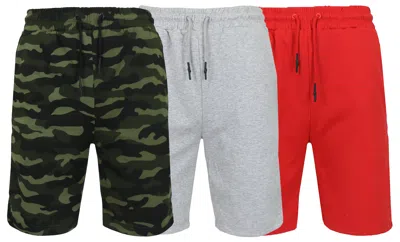 Blu Rock Men's Tech Fleece Jogger Sweat Lounge Shorts With Long Zipper Side Pocket-3 Pack In Multi