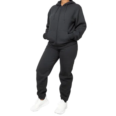 Blu Rock Women's Loose Fit Full-zip Hoodie And Jogger Sweatpants Matching, 2-piece Set In Black