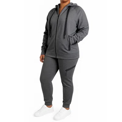 Blu Rock Women's Loose Fit Full Zip Up Tech Fleece Hoodie & Jogger Set In Gray