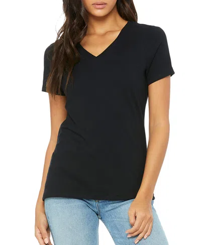 Blu Rock Women's Loose Fit Short Sleeve V-neck Cotton Stretch Tees In Black