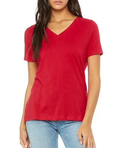 Blu Rock Women's Loose Fit Short Sleeve V-neck Cotton Stretch Tees In Red