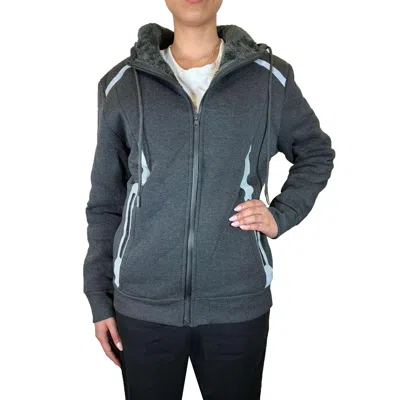 Blu Rock Women's Relaxed Fit Shearling Fleece Lined Reflective Tech Full Zip Hoodie In Gray
