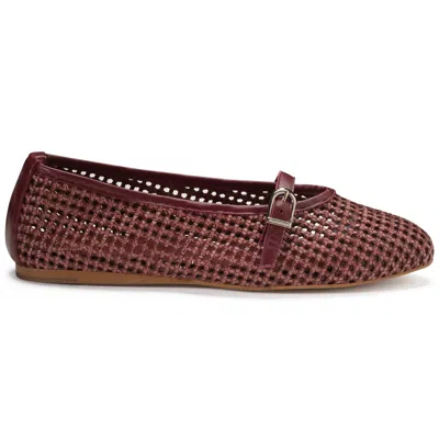 Blublonc Women's Natalie Mary Jane Strap Detail Flats In Burgundy In Brown