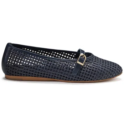 Blublonc Women's Natalie Mary Jane Strap Detail Flats In Navy In Blue