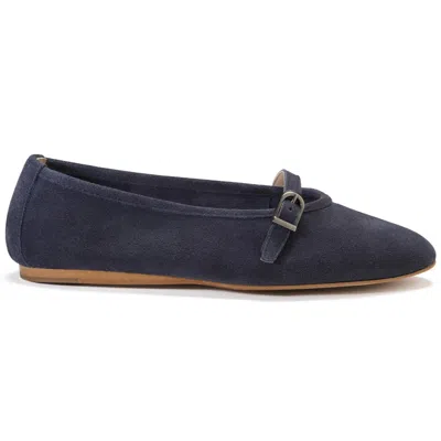 Blublonc Women's Natalie Mary Jane Strap Detail Flats In Navy Suede In Blue