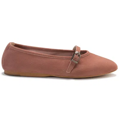 Blublonc Women's Natalie Mary Jane Strap Detail Flats In Rose Suede In Brown