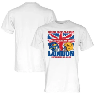 Blue 84 Unisex  White Kansas Jayhawks Vs. Arizona State Sun Devils 2026 Union Jack Classic Matchup T-