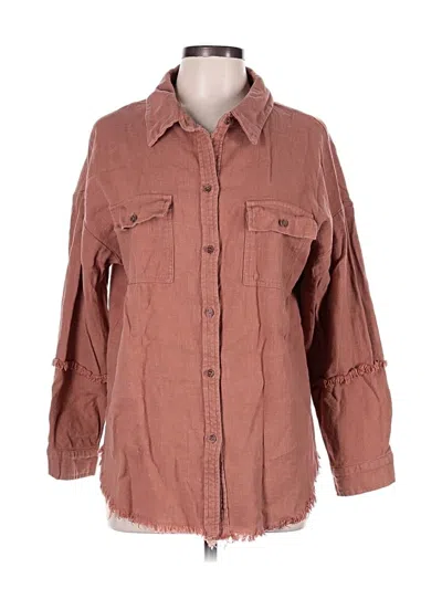 Pre-owned Blue B 3/4 Sleeve Button Down Shirt In Brown