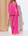 Blue B Accordion Mini Pleat Long Blouse And Pant Set In Pink