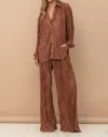 Blue B Accordion Pleated Pant Set In Brown In Brown