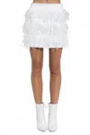 Blue B Aria Tiered Feather Mini Skirt In White In White