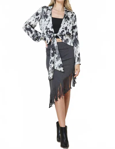 Blue B Asymmetrical Fringe French Terry Skirt In Black In Gray