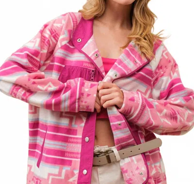 Blue B Aztec Fleece Print Outdoor Jacket In Pink Aztec