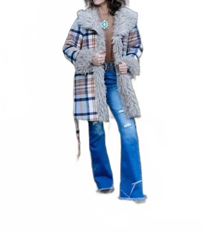Blue B Aztec Jacquard Fur Belted Coat In Multi In Animal Print