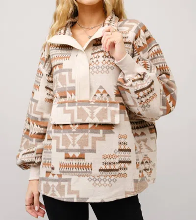 Blue B Aztec Jacquard Mock Neck Pullover Sweater In Tan In Neutral