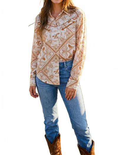 Blue B Bandana Vintage Western Snap-front Shirt In Off White Rust In Brown