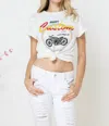 Blue B Biker Distressed Graphic Tee In White In White