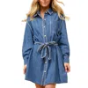 BLUE B BLANKET STITCH BUTTON UP DENIM SHIRT DRESS IN INDIGO