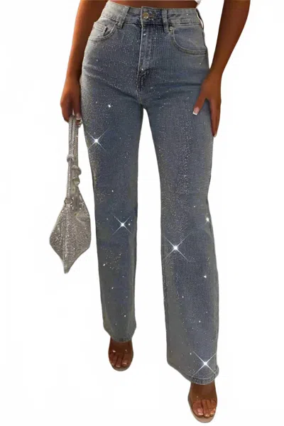 Blue B Bling Straight Leg Stretch Diamante Jean In Light Wash In Blue