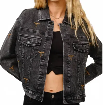 Blue B Boots Stitch Denim Jacket In Black