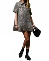 Blue B Button Up Denim Dress In Leopard In Black