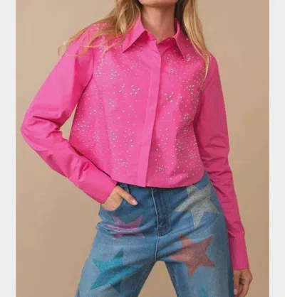 Blue B Carrie Studded Crop Shirt In Hot Pink