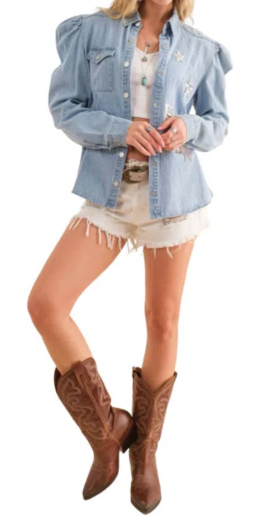 Blue B Chambray Sequin Blouse Shirt In Light Wash