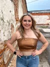 Blue B Charlie Faux Leather Studded Buckle Crop Tube Top In Brown In Brown