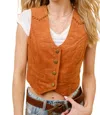 Blue B Corduroy Crop Studded Vest In Gingerbread In Multi