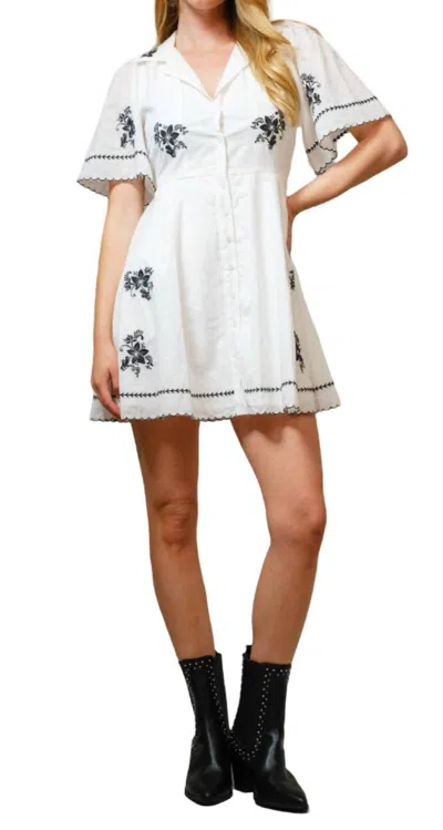 Blue B Cotton Flower Embroidered Mini Dress In Off White