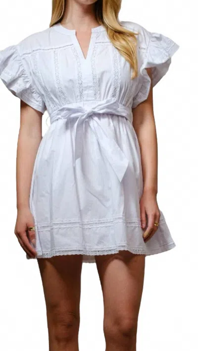 Blue B Cotton Poplin Ruffle Mini Dress In Off White