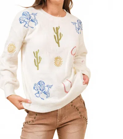 Blue B Cowgirl Motif Embroidered Sweater In White