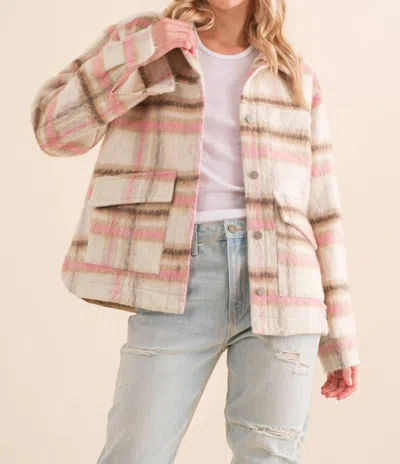 Blue B Cozied Up Plaid Jacket In Pink Taupe In Animal Print