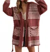 Blue B Cozy Aztec Cardigan In Maroon In Multi
