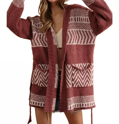 Blue B Cozy Aztec Cardigan In Maroon In Multi