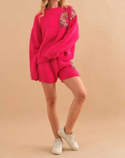 Blue B Cozy Soft Knitted Tiger Star Lounge Set In Hot Pink