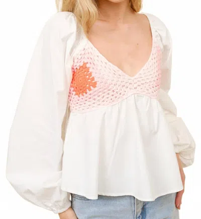 Blue B Crochet Peplum Top In White