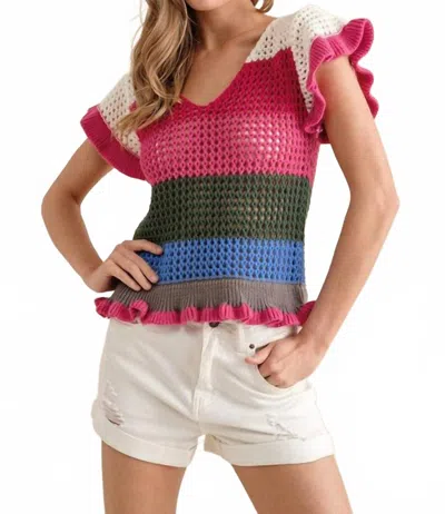 Blue B Crochet Ruffle Knit Sweater In Pink