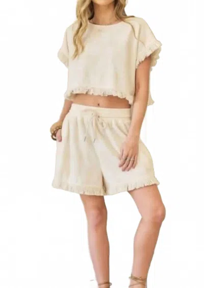 Blue B Crop Fringe Top With Matching Shorts Set In Cream In White