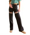 Blue B Cut Out Front Rhinestone Washed Denim Jeans In Black In Multi