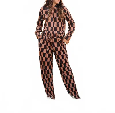 Blue B Daisy Checkered Set In Taupe/black In Multi