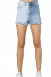 Blue B Dakota Two Tone High Waisted Denim Shorts In Blue In Animal Print
