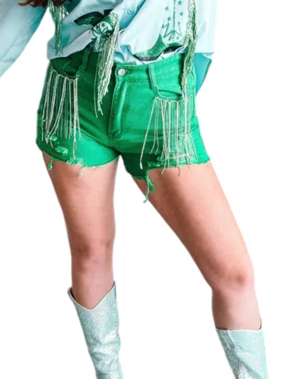 Blue B Dazzle Rhinestone Shorts In Green