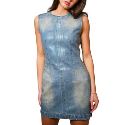 Blue B Dirty Halo Coated Denim Mini Dress In Light Wash In Blue